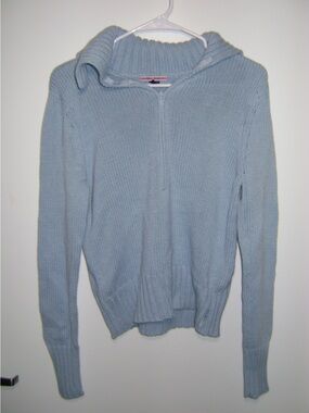 Polo by Ralph Lauren Light Blue Ribbed Half-Zip Turtleneck Sweater